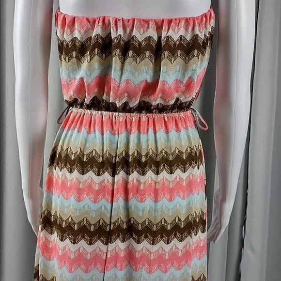 Rue 21 Women's Coral & Brown Geo Stripe Strapless Maxi Dress Size L - Picture 4 of 11
